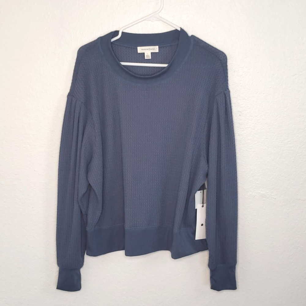 Treasure Bond women's Waffle-Knit Top size L Blue